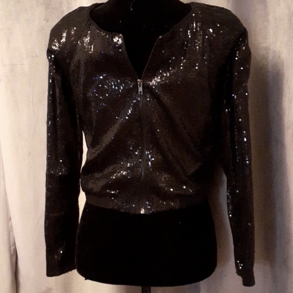 Nellie brand black sequin zip jacket size small